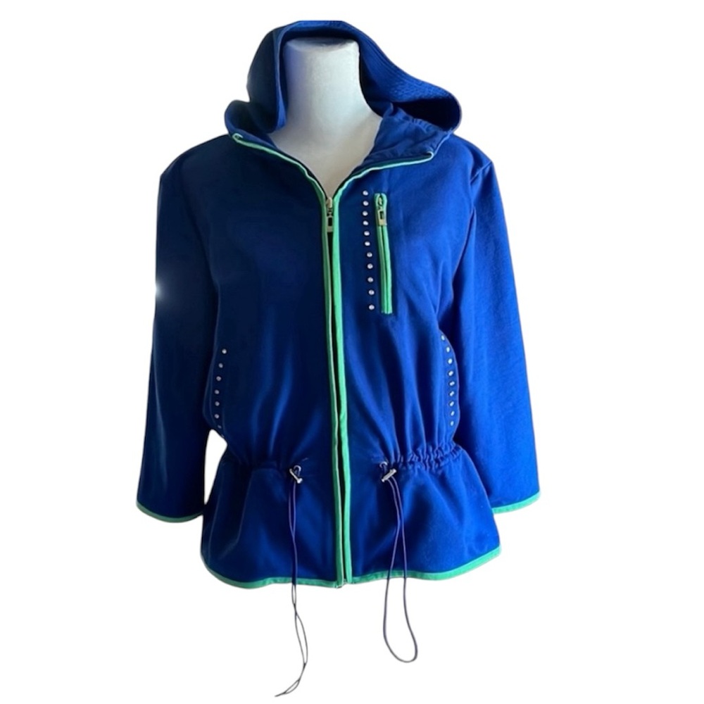 Onque Casuals Blue Hooded Cinched Studded Zippered Jacket Size M